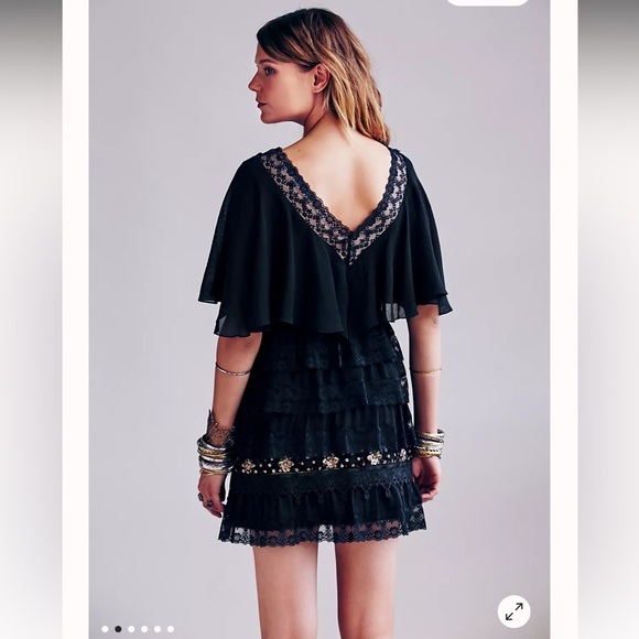 Free people capelet tiered mini dress in black 2 - Picture 2 of 8